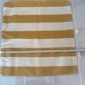 Set of 2 Crate & Barrel Olin Striped Floor Pillow Covers 24x24 Mustard Ivory